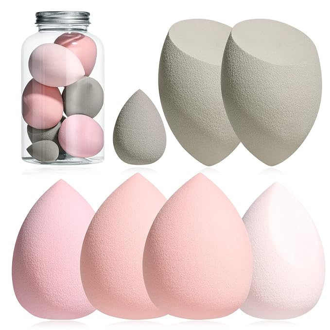 BS-MALL Makeup Sponge Set – 7 vibrant sponges plus 1 mini pink, perfect for all your makeup needs.