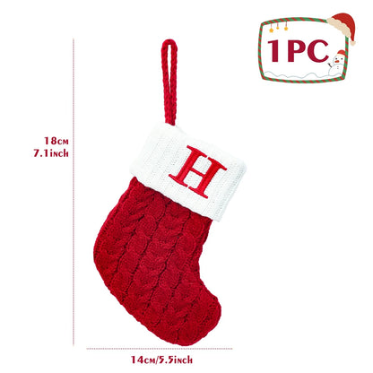 Christmas Stockings with Initials, 7.1 Inches Small Embroidered Letter Knit Red White Christmas Stocking, Holiday and Family Stocking for Fireplace Christmas Holiday Party Decoration.