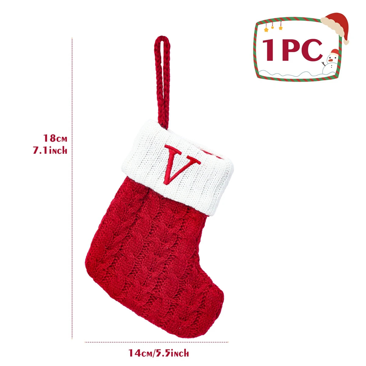 Christmas Stockings with Initials, 7.1 Inches Small Embroidered Letter Knit Red White Christmas Stocking, Holiday and Family Stocking for Fireplace Christmas Holiday Party Decoration.