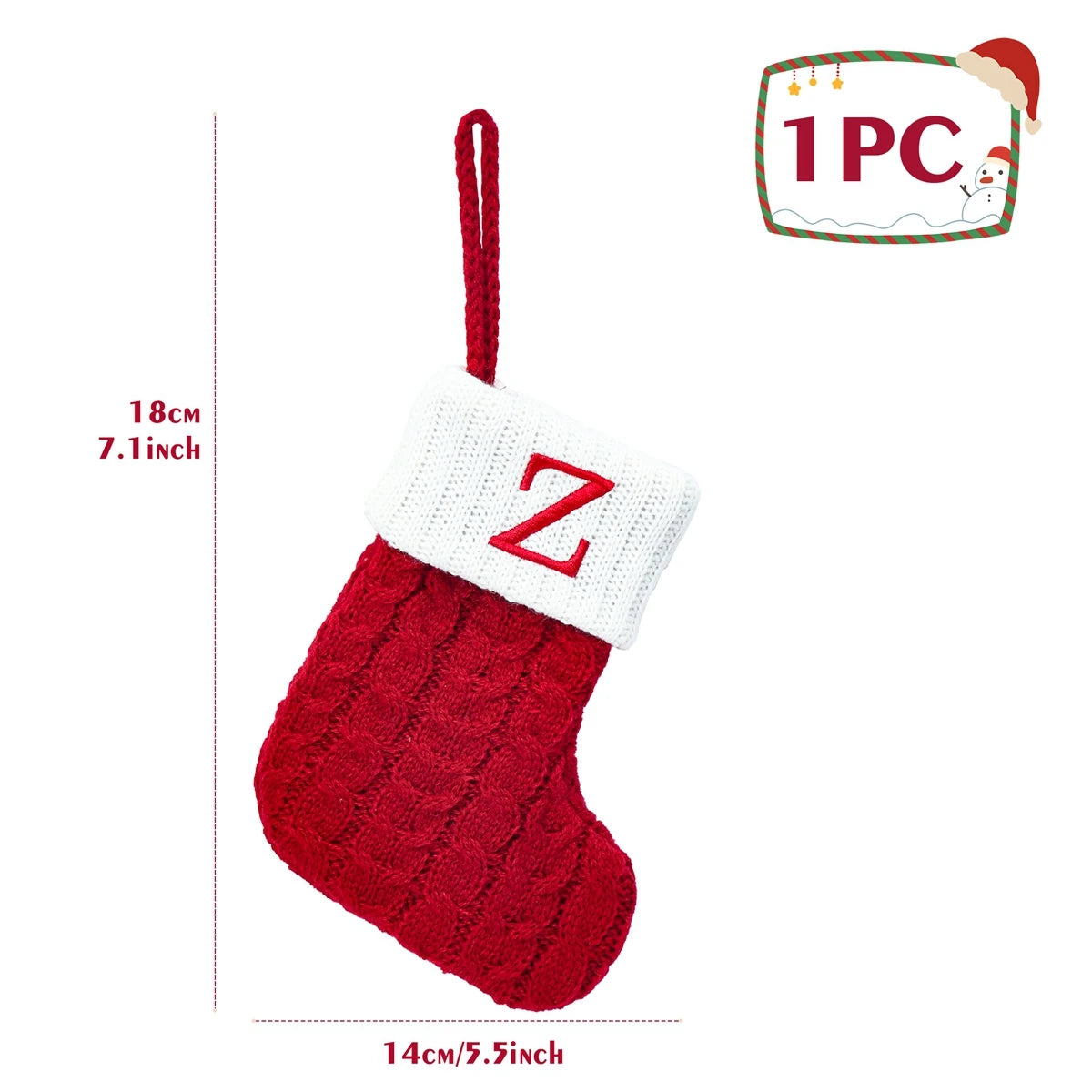 Christmas Stockings with Initials, 7.1 Inches Small Embroidered Letter Knit Red White Christmas Stocking, Holiday and Family Stocking for Fireplace Christmas Holiday Party Decoration.