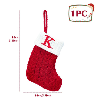 Christmas Stockings with Initials, 7.1 Inches Small Embroidered Letter Knit Red White Christmas Stocking, Holiday and Family Stocking for Fireplace Christmas Holiday Party Decoration.