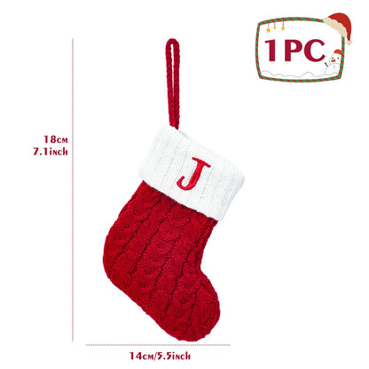 Christmas Stockings with Initials, 7.1 Inches Small Embroidered Letter Knit Red White Christmas Stocking, Holiday and Family Stocking for Fireplace Christmas Holiday Party Decoration.