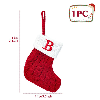 Christmas Stockings with Initials, 7.1 Inches Small Embroidered Letter Knit Red White Christmas Stocking, Holiday and Family Stocking for Fireplace Christmas Holiday Party Decoration.