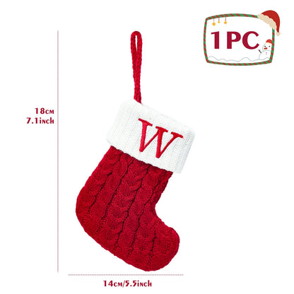 Christmas Stockings with Initials, 7.1 Inches Small Embroidered Letter Knit Red White Christmas Stocking, Holiday and Family Stocking for Fireplace Christmas Holiday Party Decoration.