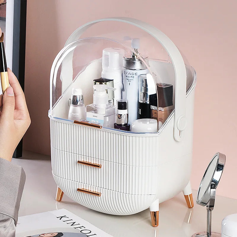 CANITORON Makeup Organizer: 2 Drawers, Brush Holder, and Lipstick Display – All-in-One Vanity Storage!