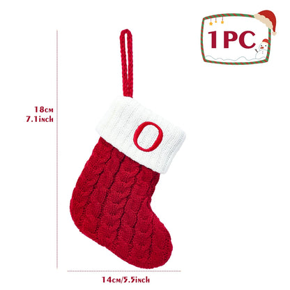 Christmas Stockings with Initials, 7.1 Inches Small Embroidered Letter Knit Red White Christmas Stocking, Holiday and Family Stocking for Fireplace Christmas Holiday Party Decoration.