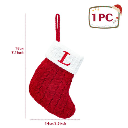 Christmas Stockings with Initials, 7.1 Inches Small Embroidered Letter Knit Red White Christmas Stocking, Holiday and Family Stocking for Fireplace Christmas Holiday Party Decoration.