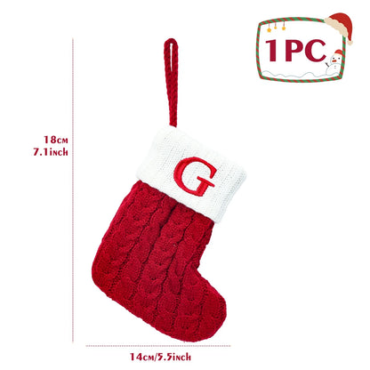 Christmas Stockings with Initials, 7.1 Inches Small Embroidered Letter Knit Red White Christmas Stocking, Holiday and Family Stocking for Fireplace Christmas Holiday Party Decoration.