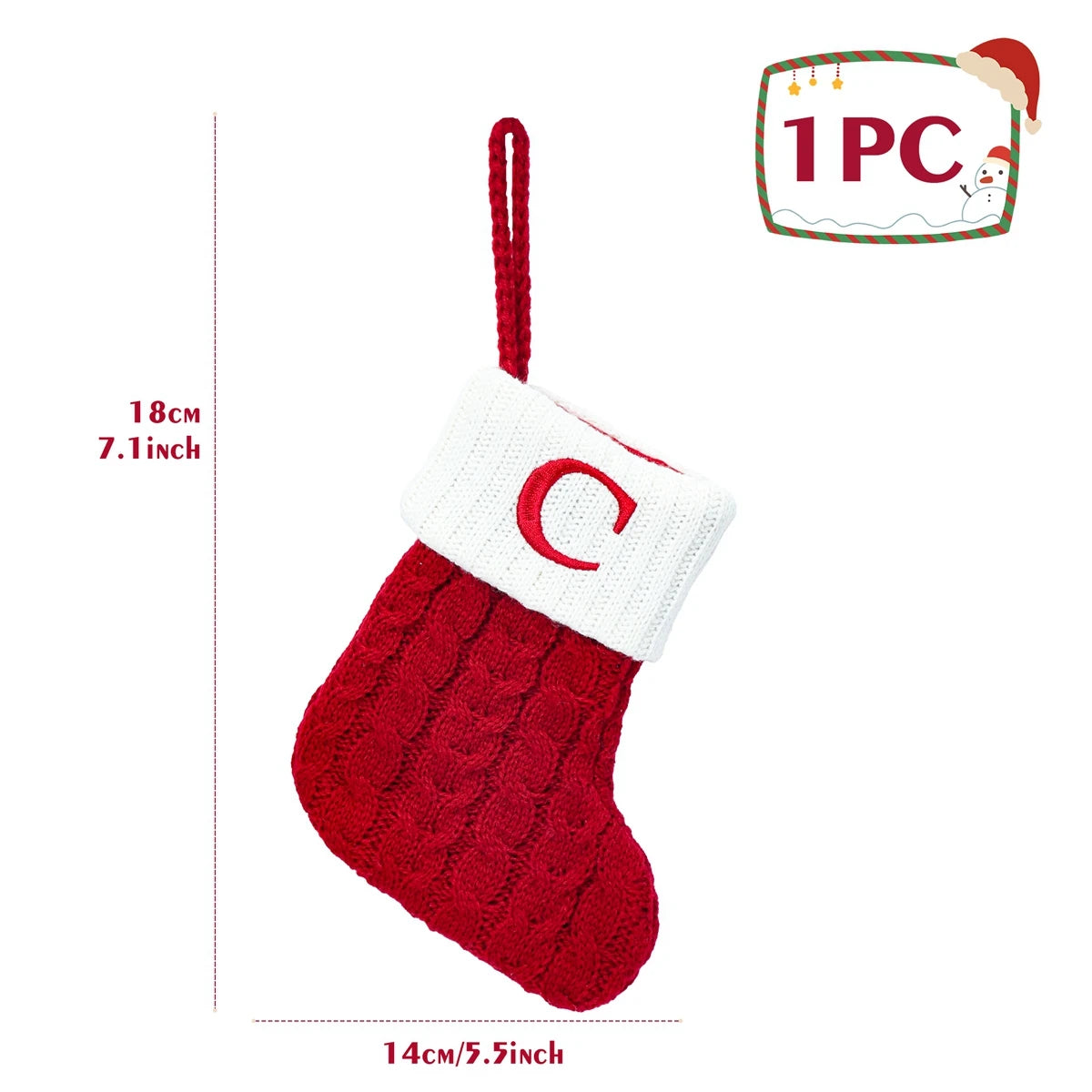 Christmas Stockings with Initials, 7.1 Inches Small Embroidered Letter Knit Red White Christmas Stocking, Holiday and Family Stocking for Fireplace Christmas Holiday Party Decoration.