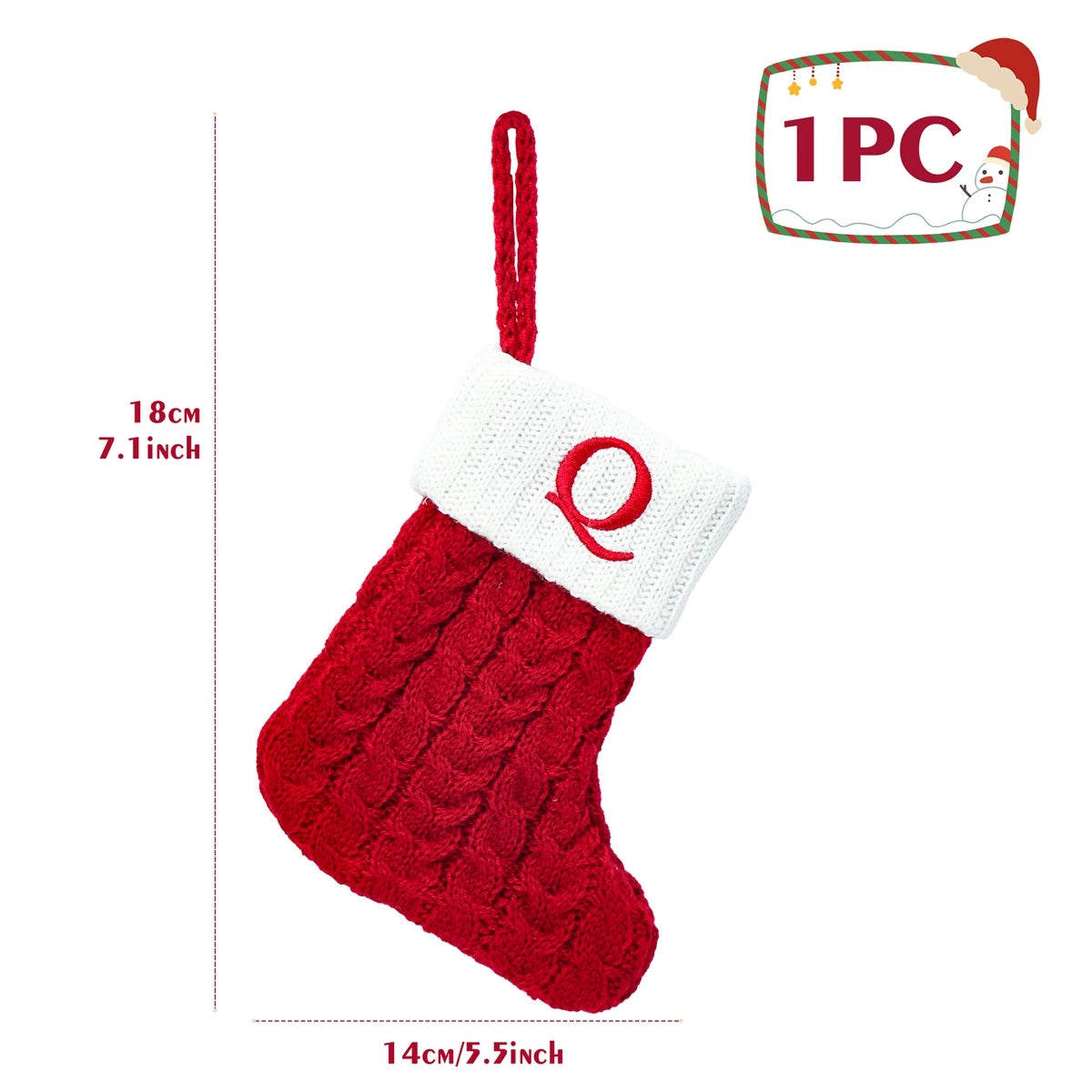 Christmas Stockings with Initials, 7.1 Inches Small Embroidered Letter Knit Red White Christmas Stocking, Holiday and Family Stocking for Fireplace Christmas Holiday Party Decoration.