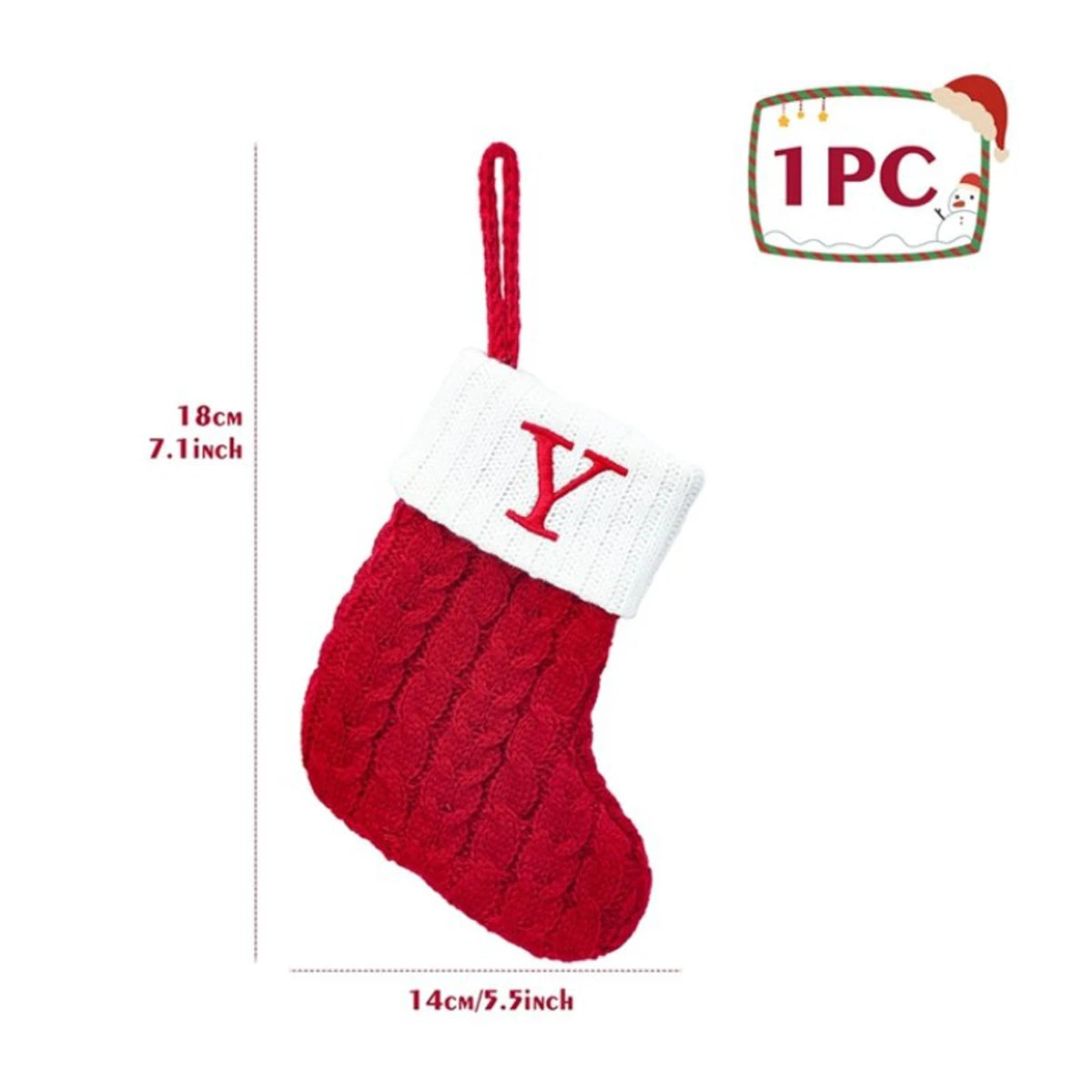 Christmas Stockings with Initials, 7.1 Inches Small Embroidered Letter Knit Red White Christmas Stocking, Holiday and Family Stocking for Fireplace Christmas Holiday Party Decoration.