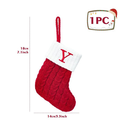 Christmas Stockings with Initials, 7.1 Inches Small Embroidered Letter Knit Red White Christmas Stocking, Holiday and Family Stocking for Fireplace Christmas Holiday Party Decoration.