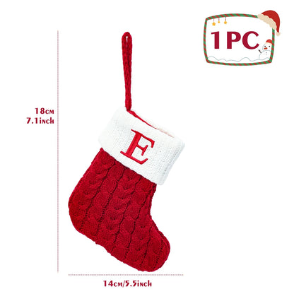 Christmas Stockings with Initials, 7.1 Inches Small Embroidered Letter Knit Red White Christmas Stocking, Holiday and Family Stocking for Fireplace Christmas Holiday Party Decoration.