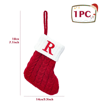 Christmas Stockings with Initials, 7.1 Inches Small Embroidered Letter Knit Red White Christmas Stocking, Holiday and Family Stocking for Fireplace Christmas Holiday Party Decoration.