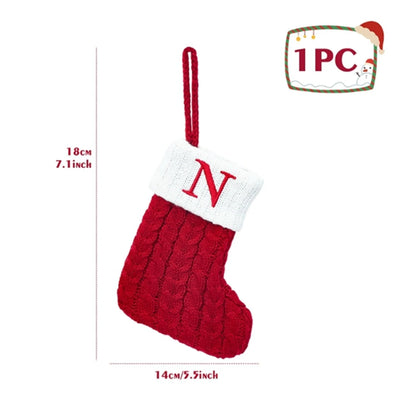 Christmas Stockings with Initials, 7.1 Inches Small Embroidered Letter Knit Red White Christmas Stocking, Holiday and Family Stocking for Fireplace Christmas Holiday Party Decoration.