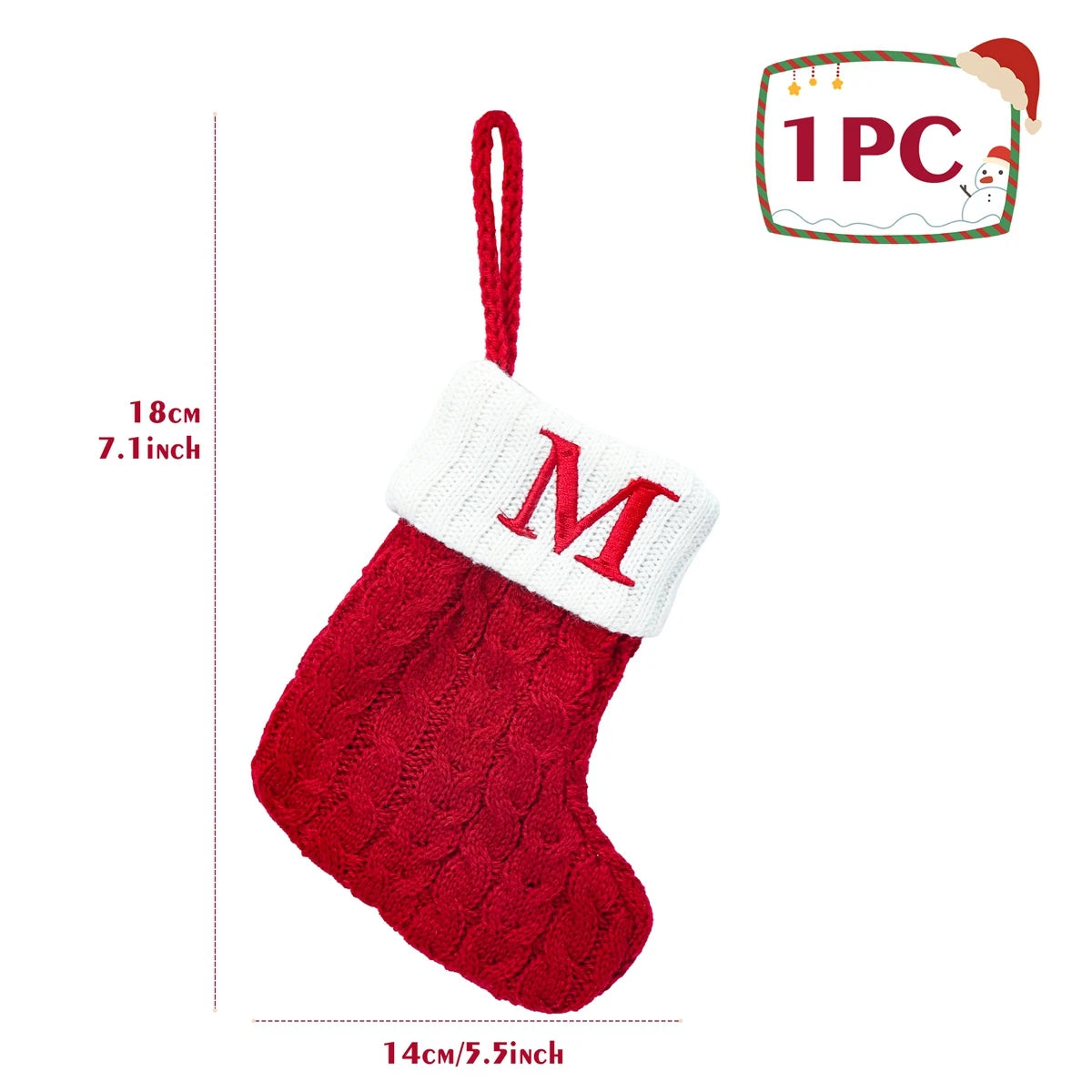 Christmas Stockings with Initials, 7.1 Inches Small Embroidered Letter Knit Red White Christmas Stocking, Holiday and Family Stocking for Fireplace Christmas Holiday Party Decoration.