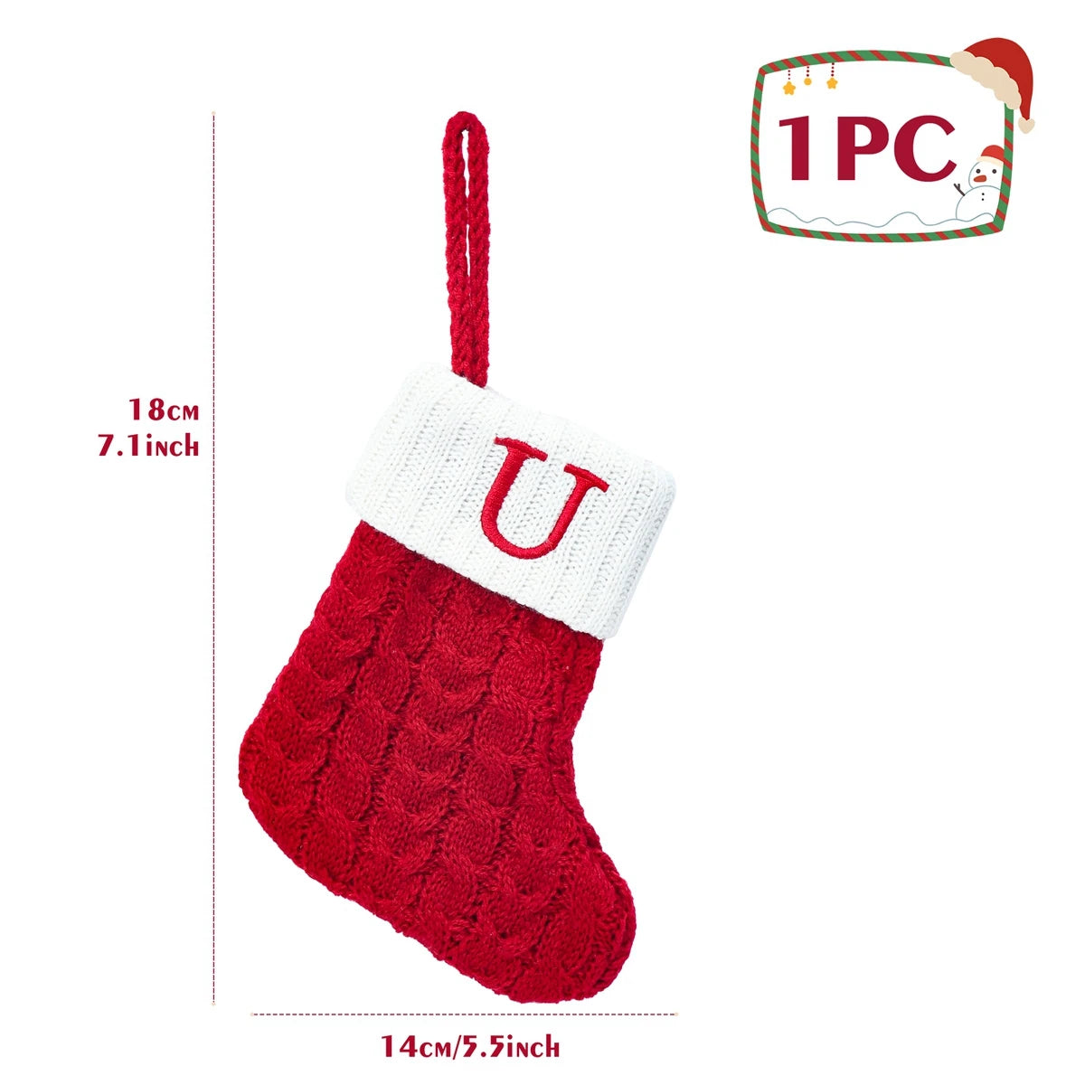 Christmas Stockings with Initials, 7.1 Inches Small Embroidered Letter Knit Red White Christmas Stocking, Holiday and Family Stocking for Fireplace Christmas Holiday Party Decoration.