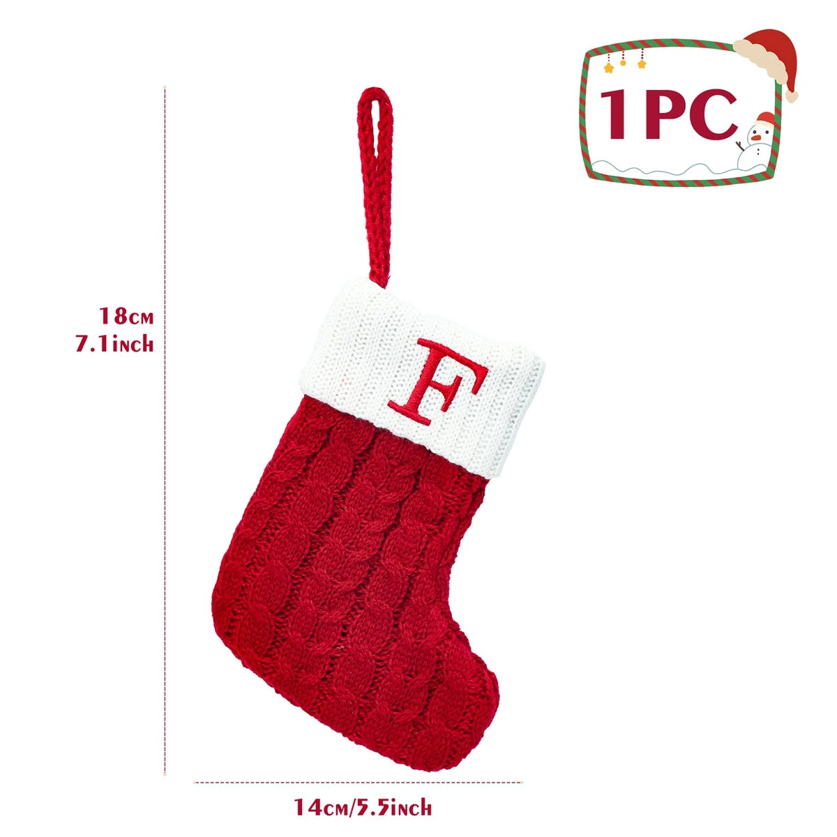 Christmas Stockings with Initials, 7.1 Inches Small Embroidered Letter Knit Red White Christmas Stocking, Holiday and Family Stocking for Fireplace Christmas Holiday Party Decoration.