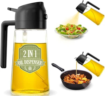 2-in-1 Oil Sprayer & Dispenser, 16 oz – Spray or pour with ease. Ideal for olive oil and more!